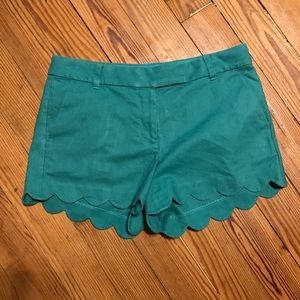 J. Crew Scalloped Hem Shorts Green Linen E95